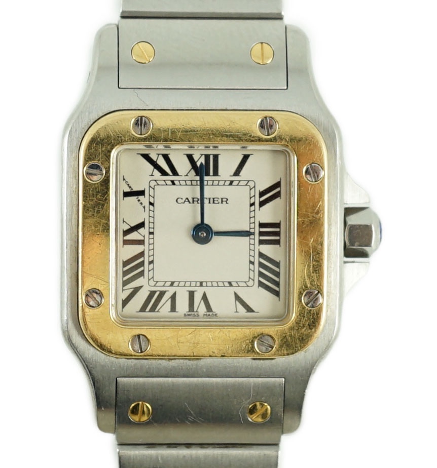 A lady's steel and gold Santos De Cartier quartz wrist watch